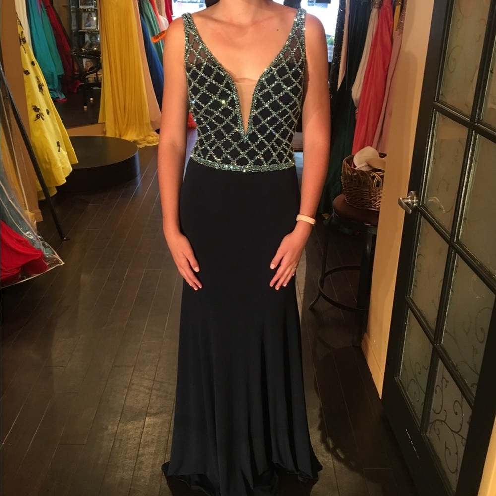 Navy Sherri Hill Couture Gown